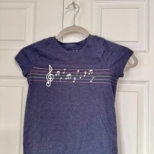Cat & Jack Kids Girls Blue Short Sleeve T Shirt Music Notes Graphic Size S 6/6X